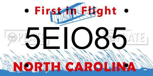 5EIO85 North Carolina License Plate