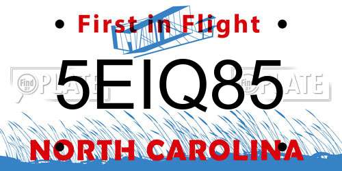 5EIQ85 North Carolina License Plate