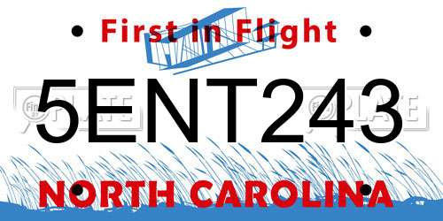 5ENT243 North Carolina License Plate