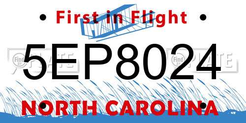 5EP8024 North Carolina License Plate