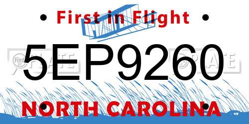 5EP9260 North Carolina License Plate