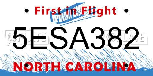 5ESA382 North Carolina License Plate