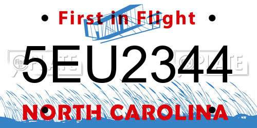 5EU2344 North Carolina License Plate