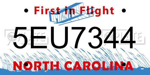 5EU7344 North Carolina License Plate