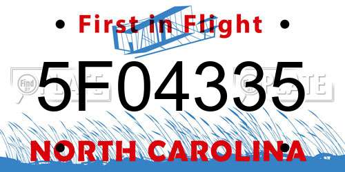 5F04335 North Carolina License Plate