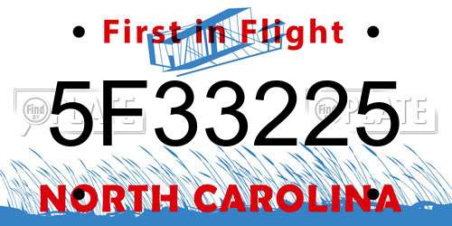 5F33225 North Carolina License Plate