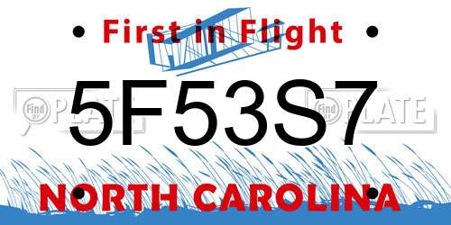 5F53S7 North Carolina License Plate