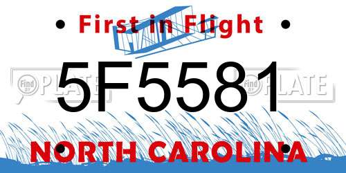 5F5581 North Carolina License Plate