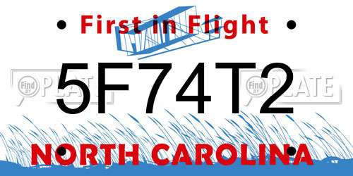 5F74T2 North Carolina License Plate