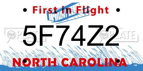 5F74Z2 North Carolina License Plate