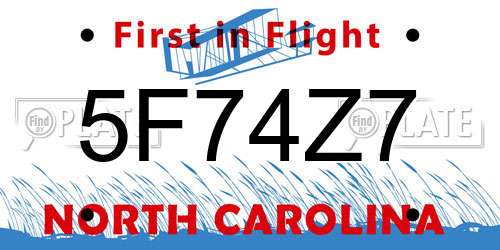 5F74Z7 North Carolina License Plate