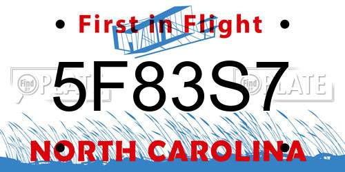 5F83S7 North Carolina License Plate