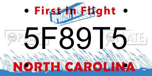 5F89T5 North Carolina License Plate