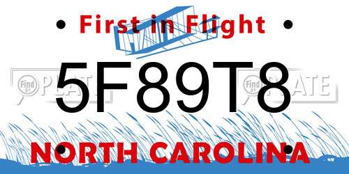5F89T8 North Carolina License Plate