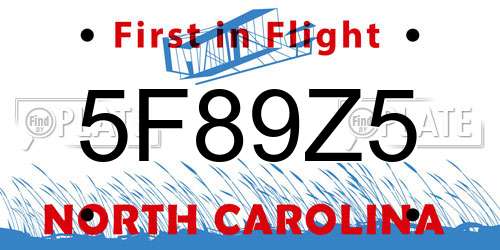 5F89Z5 North Carolina License Plate
