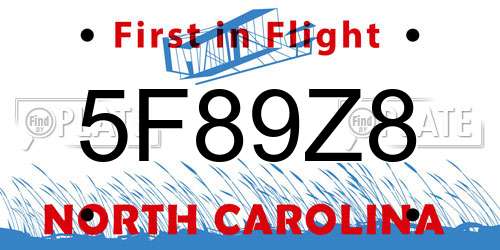 5F89Z8 North Carolina License Plate