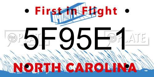 5F95E1 North Carolina License Plate