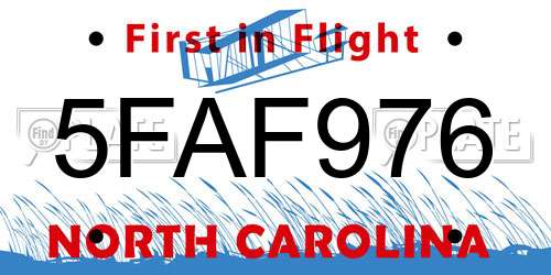 5FAF976 North Carolina License Plate