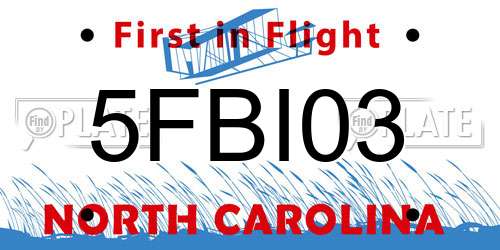 5FBI03 North Carolina License Plate