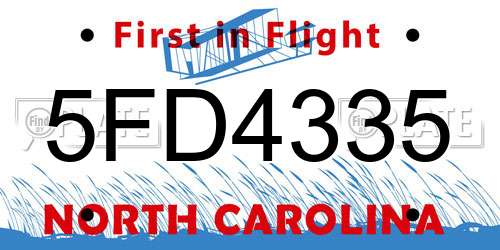 5FD4335 North Carolina License Plate