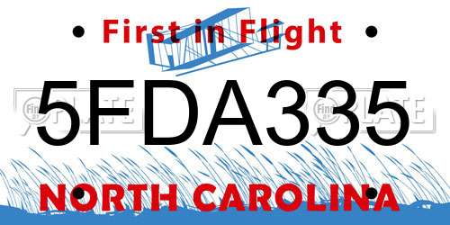5FDA335 North Carolina License Plate