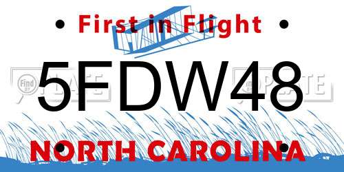 5FDW48 North Carolina License Plate