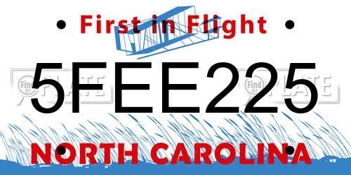 5FEE225 North Carolina License Plate