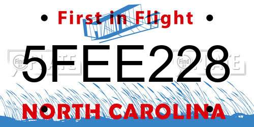 5FEE228 North Carolina License Plate
