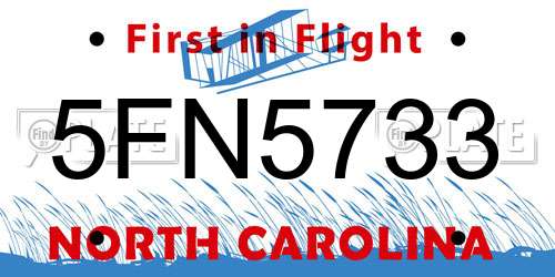5FN5733 North Carolina License Plate