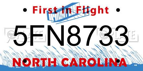 5FN8733 North Carolina License Plate