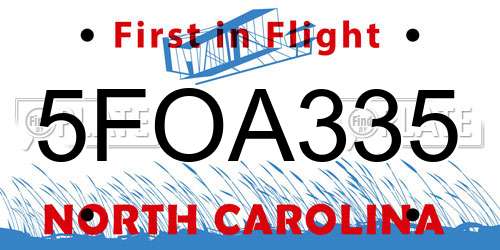 5FOA335 North Carolina License Plate