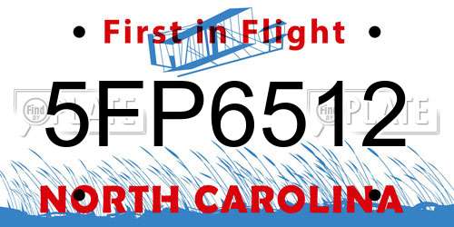 5FP6512 North Carolina License Plate