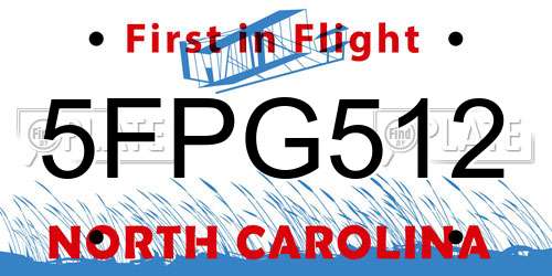 5FPG512 North Carolina License Plate