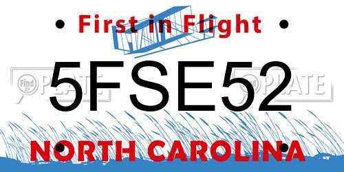 5FSE52 North Carolina License Plate