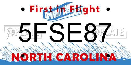 5FSE87 North Carolina License Plate