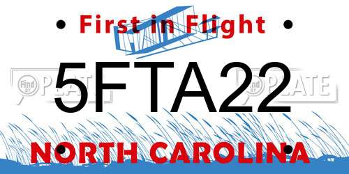 5FTA22 North Carolina License Plate