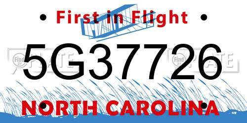 5G37726 North Carolina License Plate