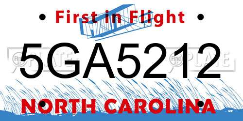 5GA5212 North Carolina License Plate