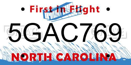 5GAC769 North Carolina License Plate