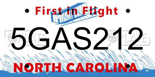 5GAS212 North Carolina License Plate
