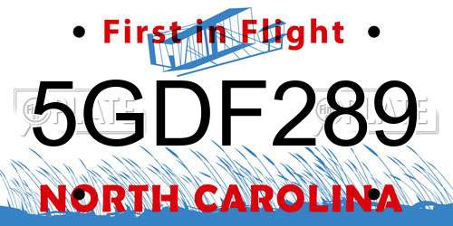 5GDF289 North Carolina License Plate