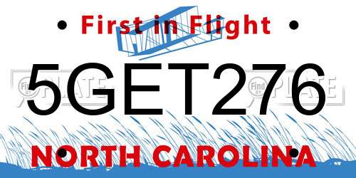 5GET276 North Carolina License Plate