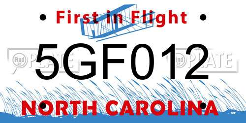 5GF012 North Carolina License Plate