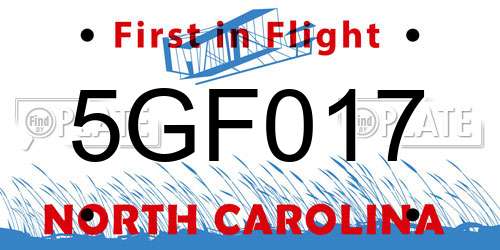 5GF017 North Carolina License Plate