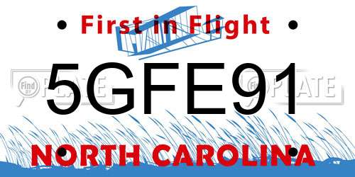 5GFE91 North Carolina License Plate