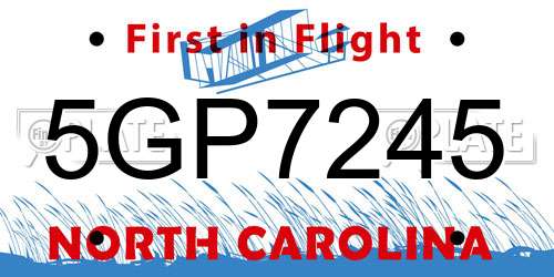 5GP7245 North Carolina License Plate