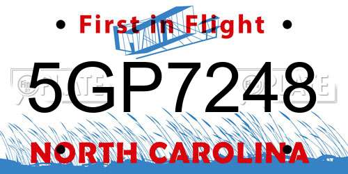 5GP7248 North Carolina License Plate