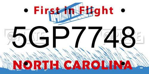 5GP7748 North Carolina License Plate