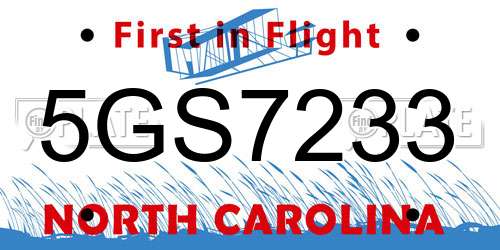 5GS7233 North Carolina License Plate