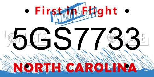 5GS7733 North Carolina License Plate